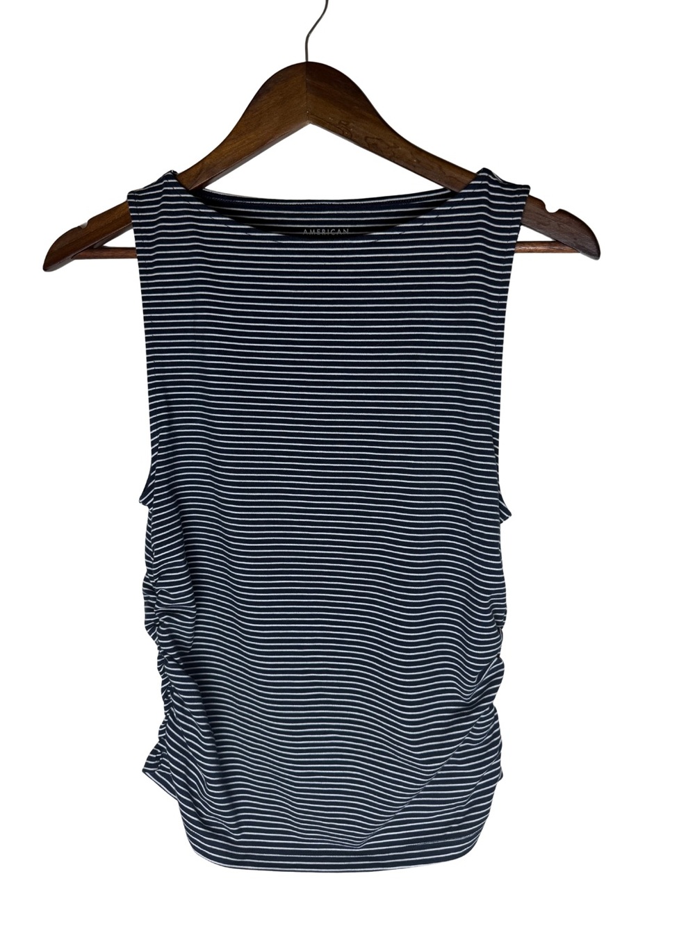 American Eagle Outfitters Navy & White Stripe Sleeveless Ruched Side Tank L